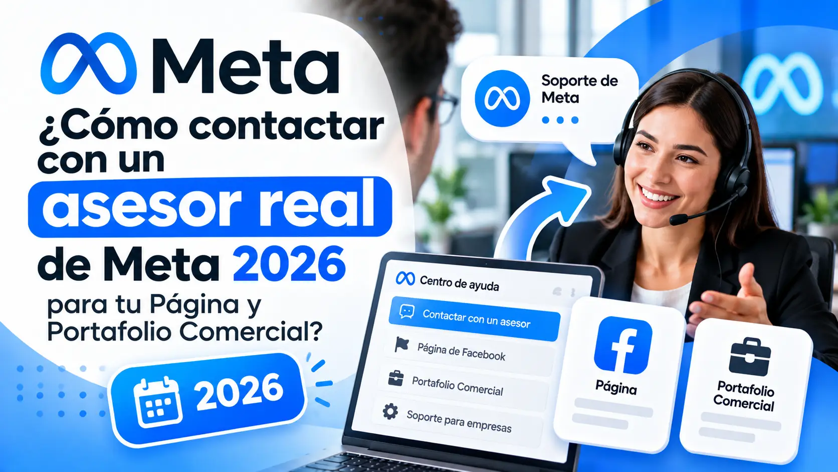 ¿Cómo contactar con un asesor real de Meta 2026 para tu Página y Portafolio Comercial?